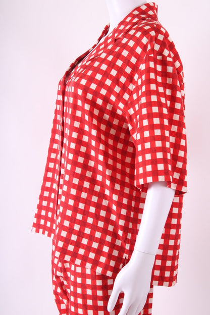 Joseph S/S Check Shirt/ Trouser Co-ord Red/ Cream S/M | Default Title, Cream