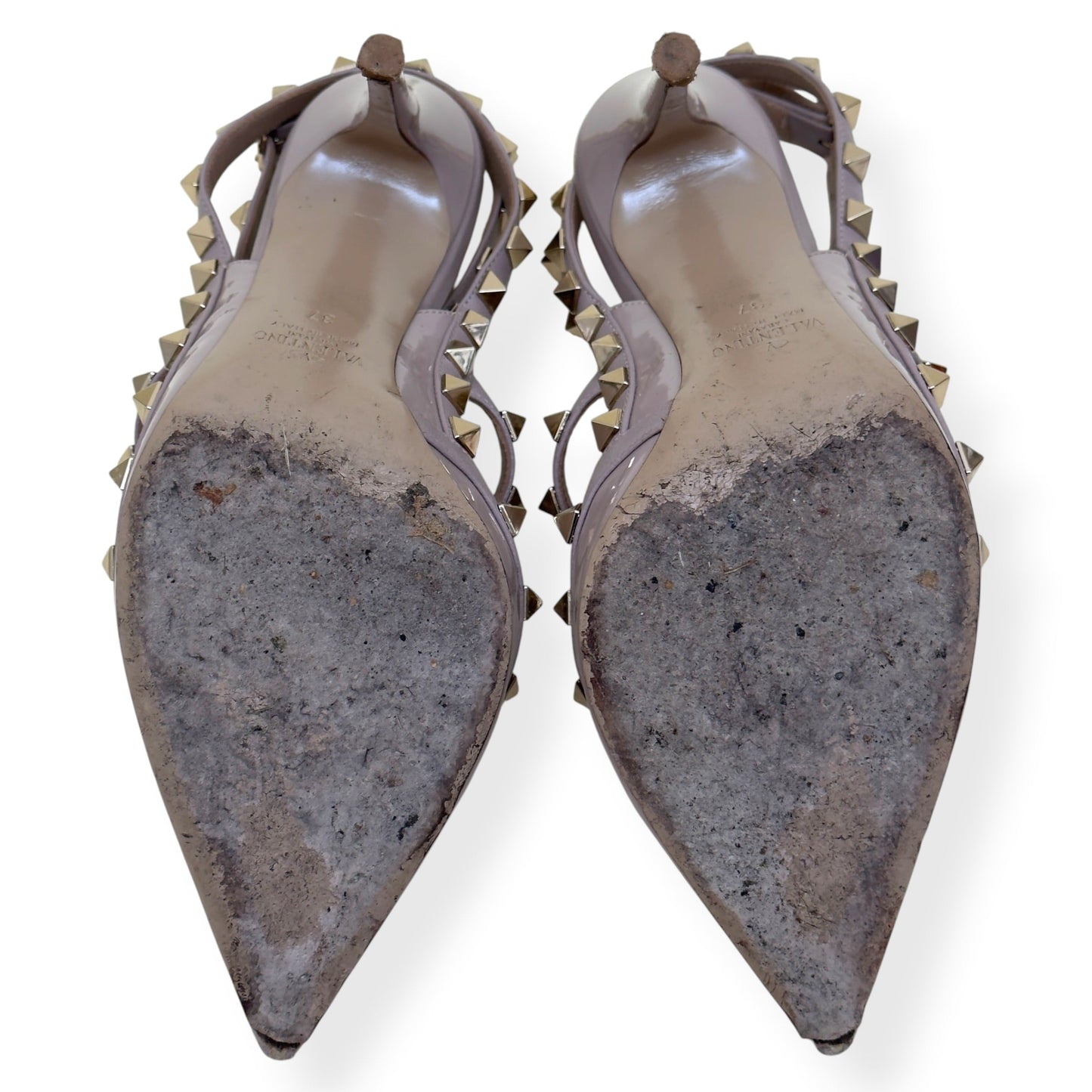 VALENTINO GARAVANI ROCKSTUD PATENT LEATHER HEELS NUDE 100 37 / UK7 | UK 4, Nude
