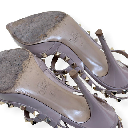 VALENTINO GARAVANI ROCKSTUD PATENT LEATHER HEELS NUDE 100 37 / UK7 | UK 4, Nude