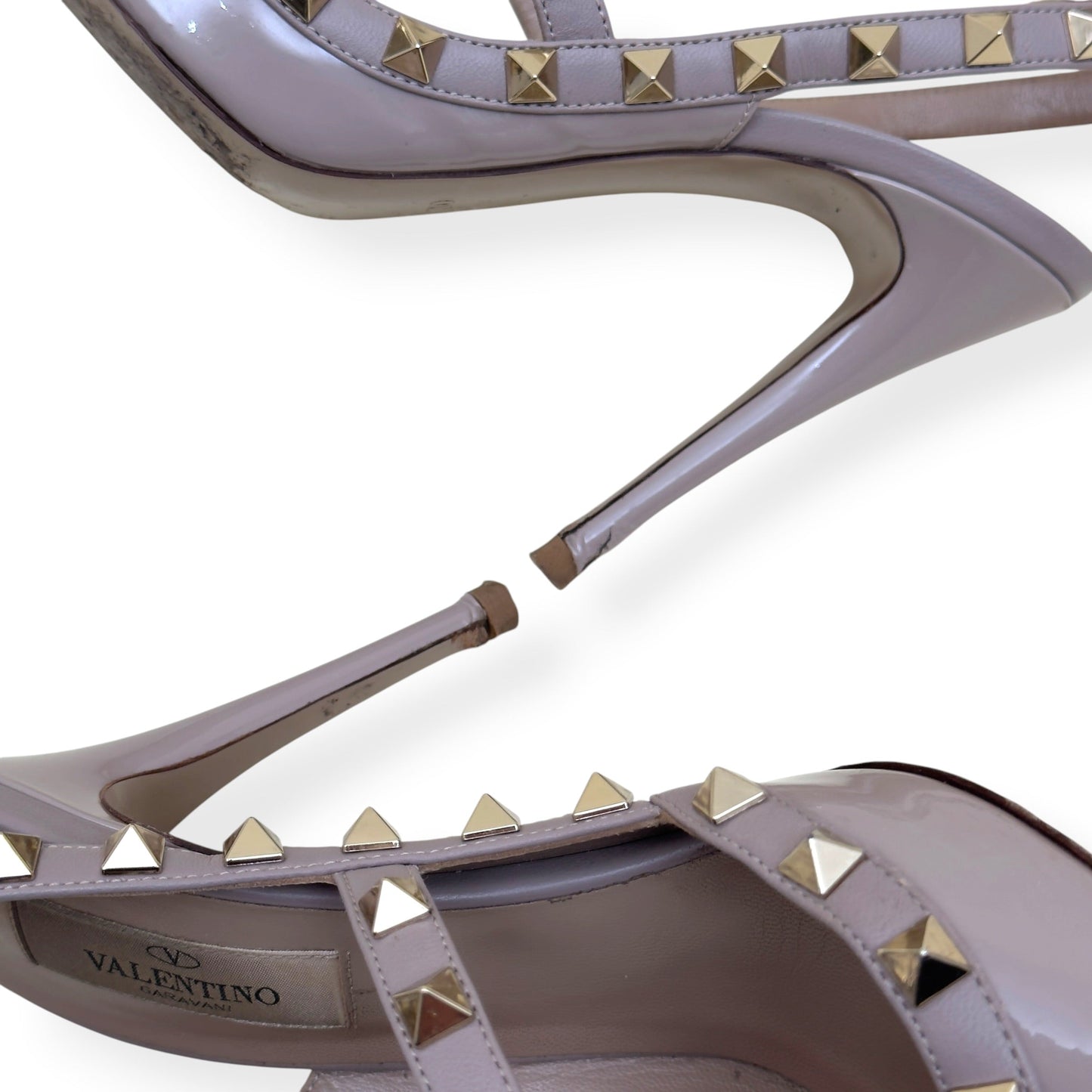 VALENTINO GARAVANI ROCKSTUD PATENT LEATHER HEELS NUDE 100 37 / UK7 | UK 4, Nude