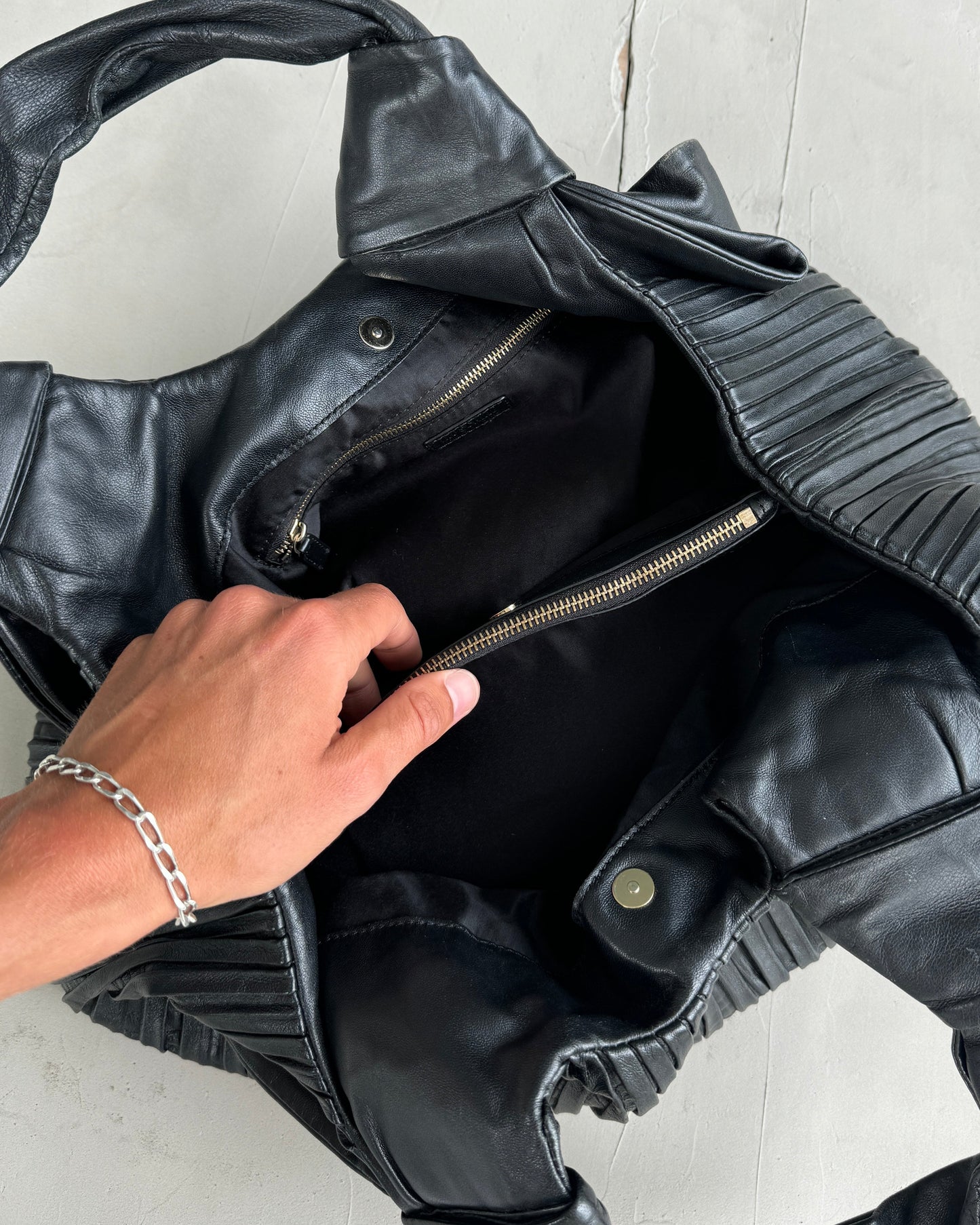 MOSCHINO PLEATED LEATHER SHOULDER BAG | O/S, Black