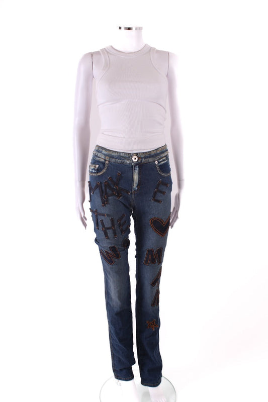 Moschino Jeans Vintage Patch Slogan Jeans Denim 26W | Default Title, Red