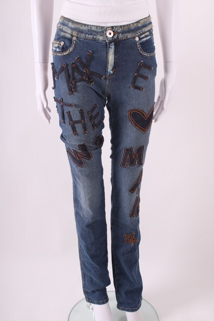 Moschino Jeans Vintage Patch Slogan Jeans Denim 26W | Default Title, Red