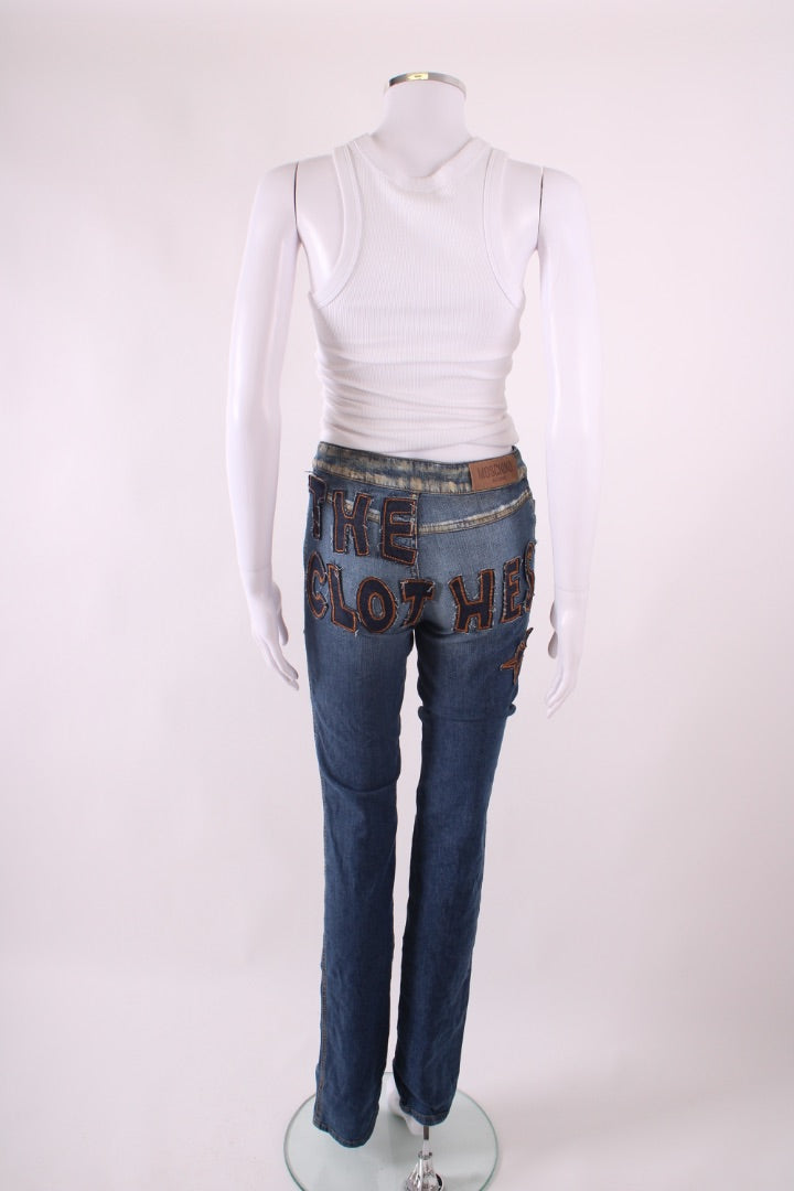 Moschino Jeans Vintage Patch Slogan Jeans Denim 26W | Default Title, Red