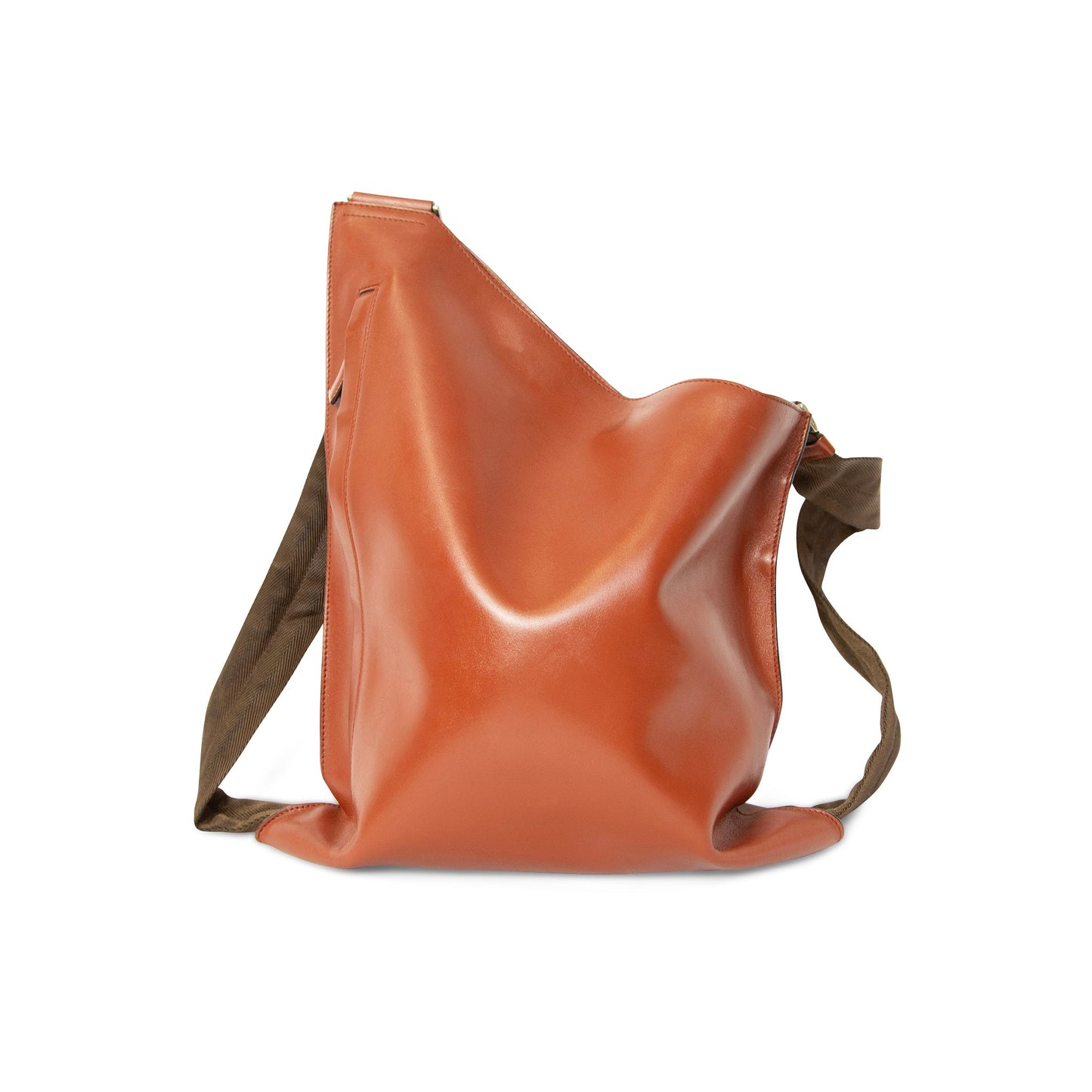 90s Runway Prada Asymmetrical Brown Leather Cross Body