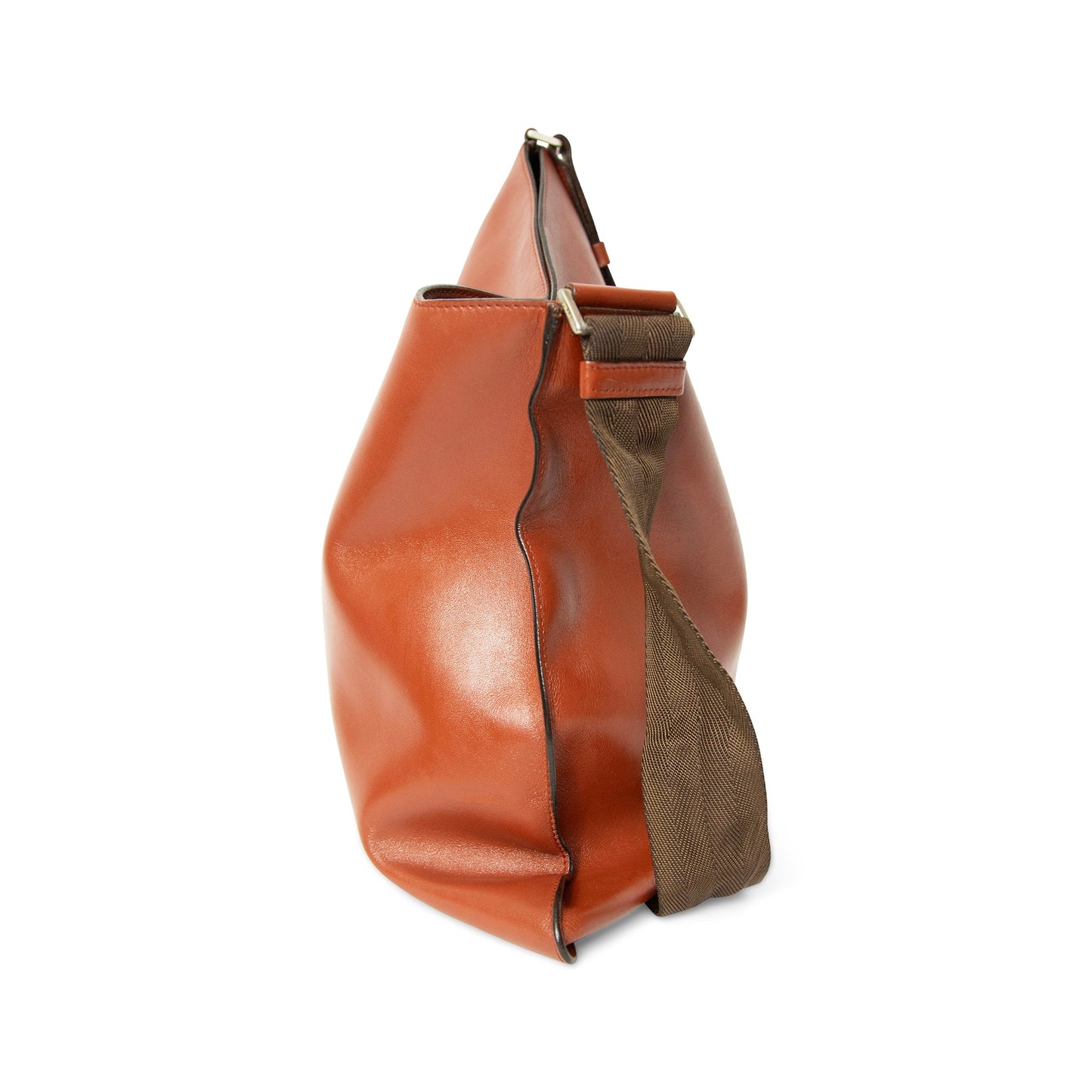 90s Runway Prada Asymmetrical Brown Leather Cross Body