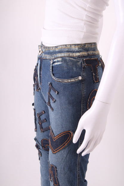 Moschino Jeans Vintage Patch Slogan Jeans Denim 26W | Default Title, Red