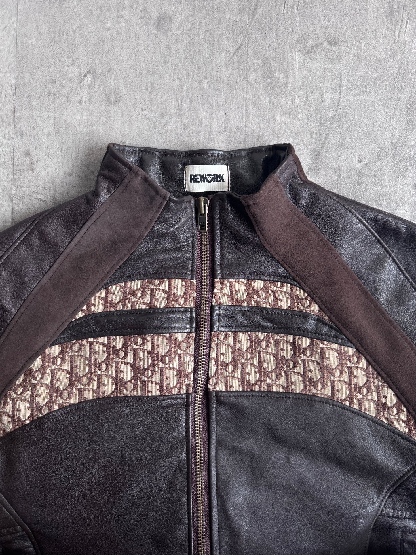 VT Rework: Dior Canvas Monogram Cropped Brown Leather Jacket SC: 5782