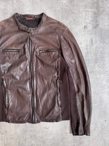 Prada Model SY183 Brown Leather Moto Jacket