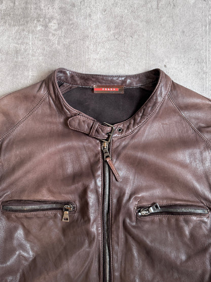 Prada Model SY183 Brown Leather Moto Jacket