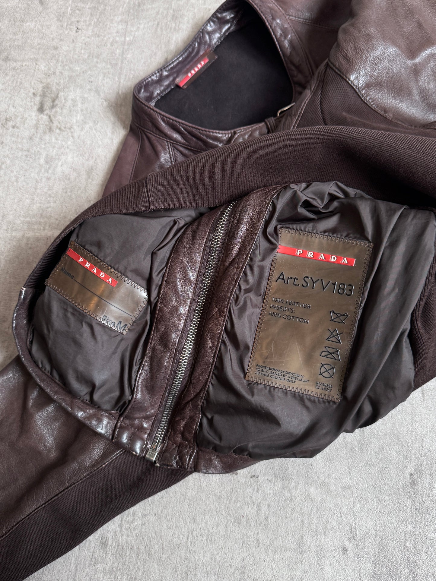 Prada Model SY183 Brown Leather Moto Jacket