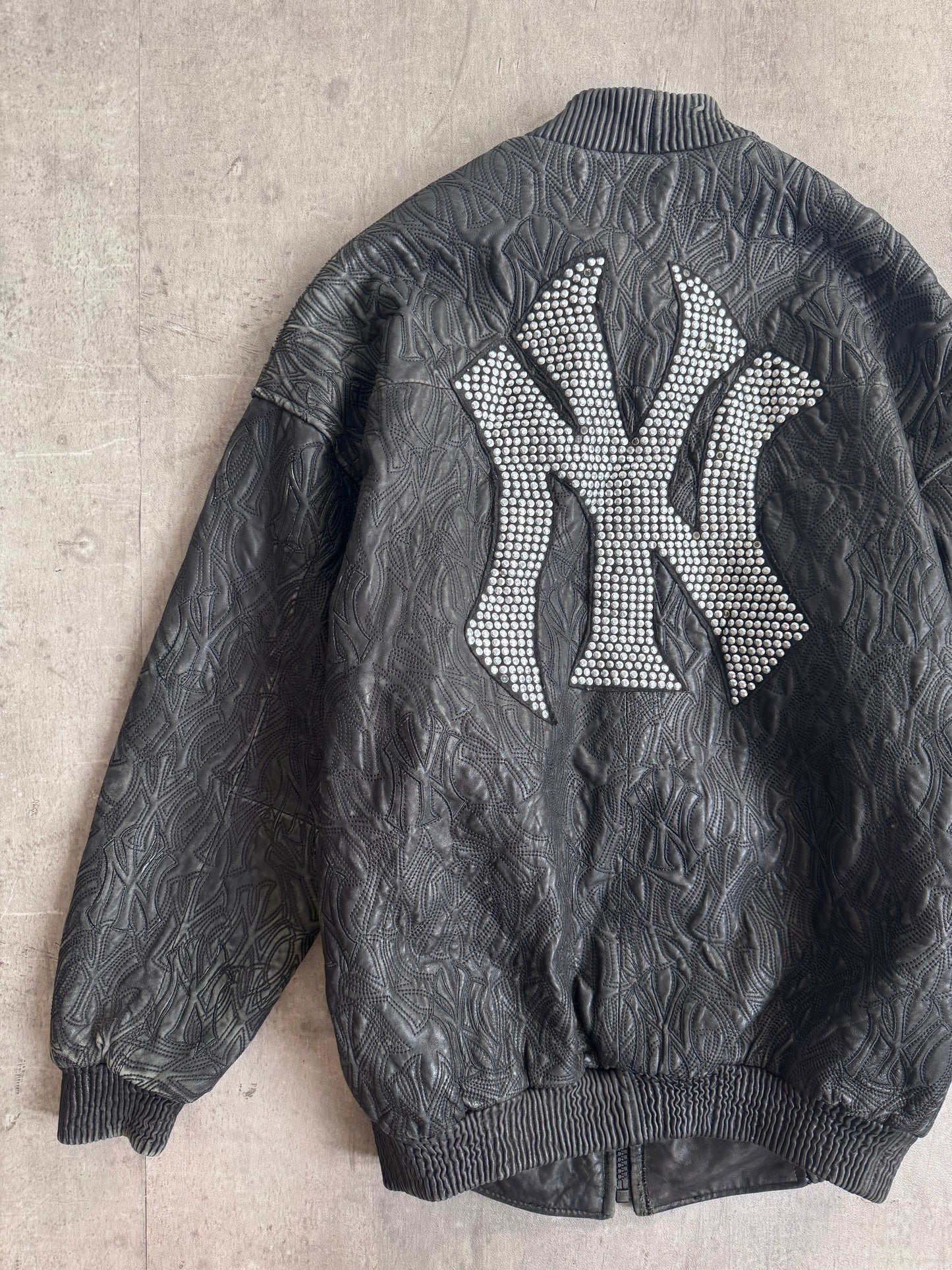 New York Yankees Diamonte Icon Black Leather Bomber Jacket