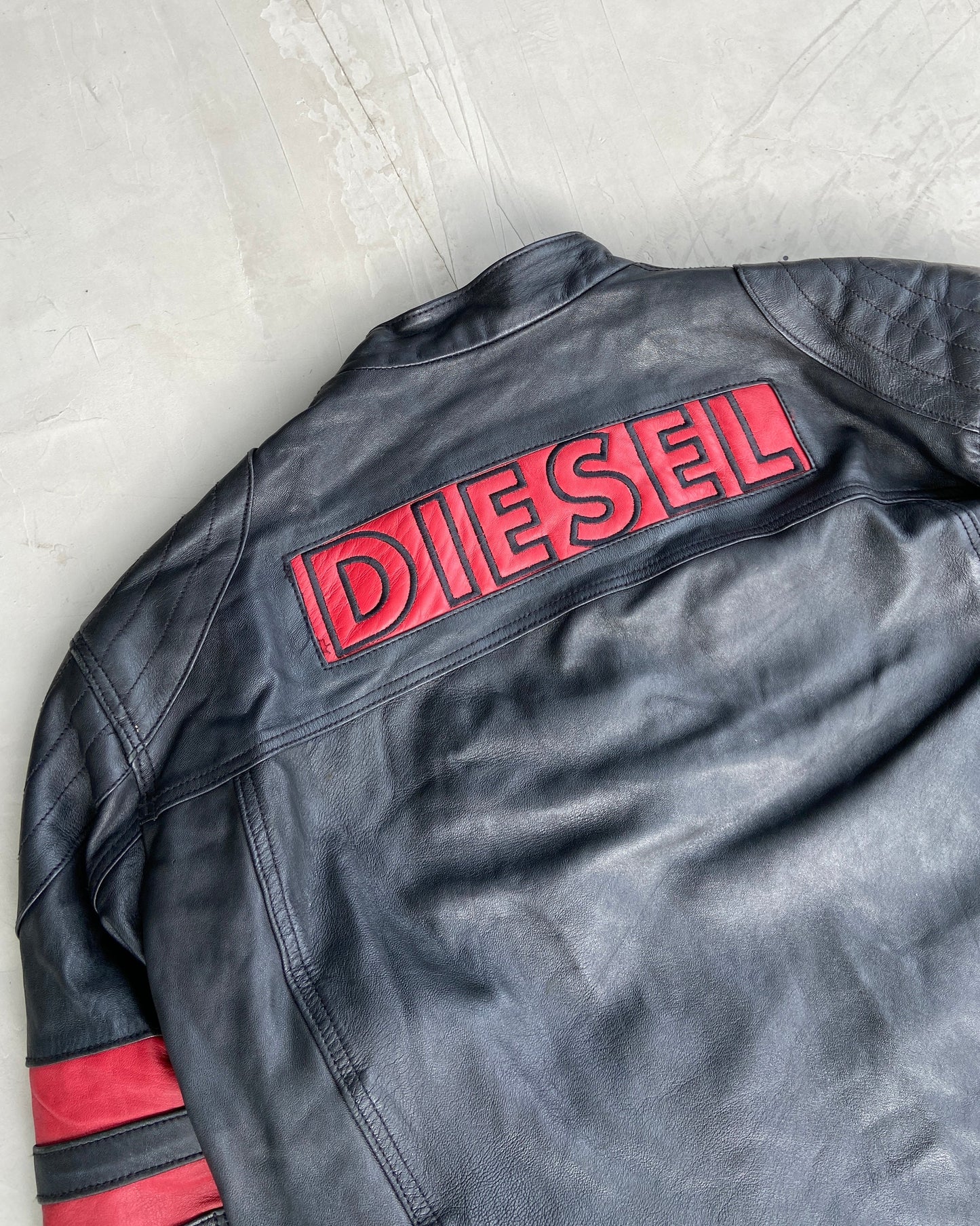 DIESEL 2000'S RACER LEATHER JACKET - L | Large, Black