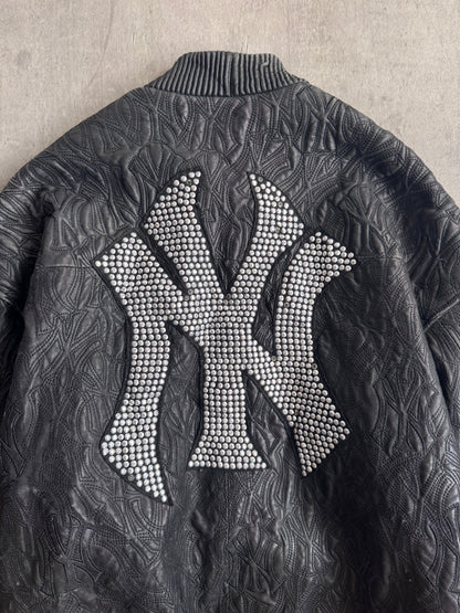 New York Yankees Diamonte Icon Black Leather Bomber Jacket