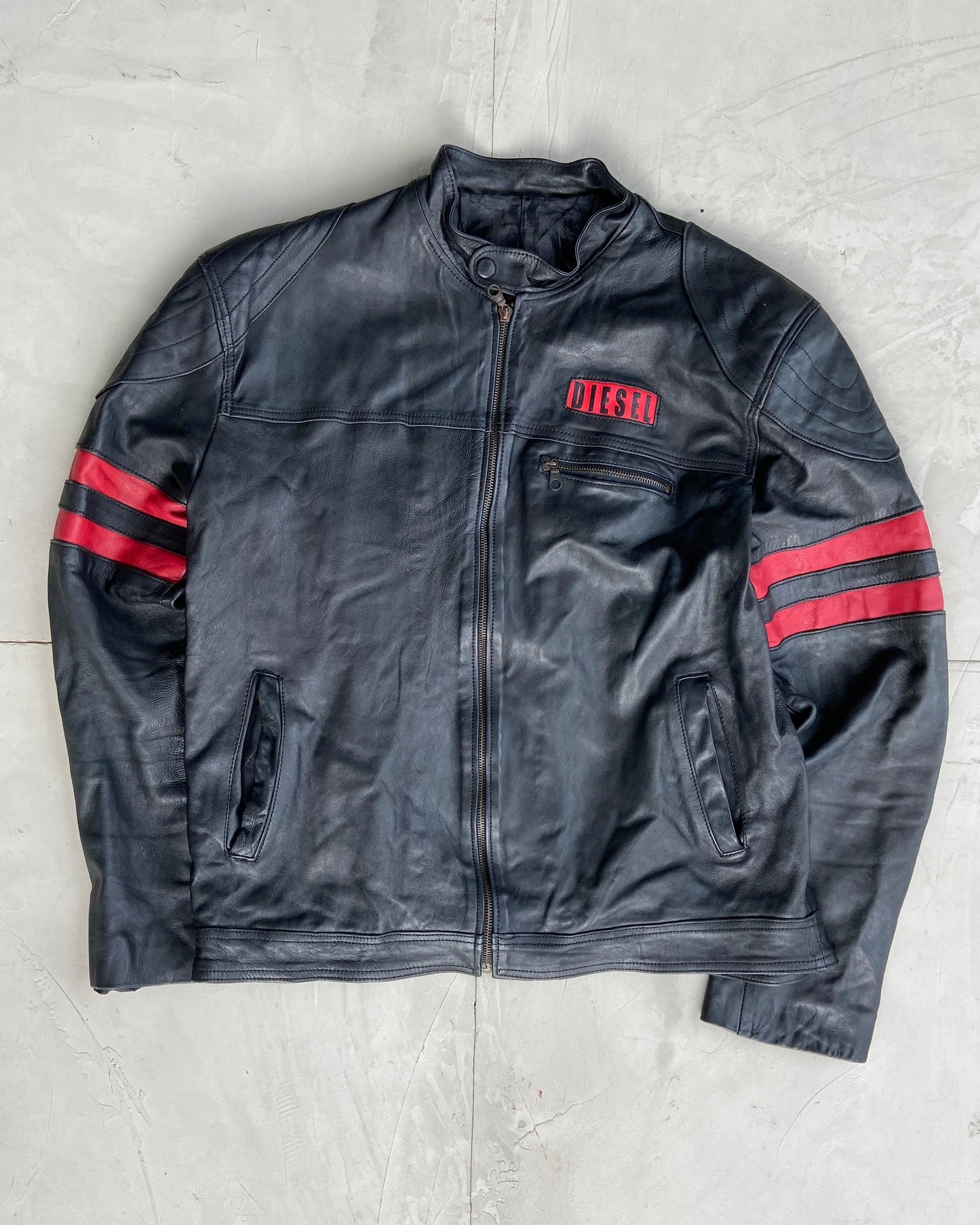 DIESEL 2000'S RACER LEATHER JACKET - L | Large, Black