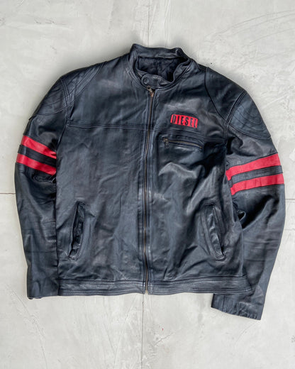 DIESEL 2000'S RACER LEATHER JACKET - L | Large, Black