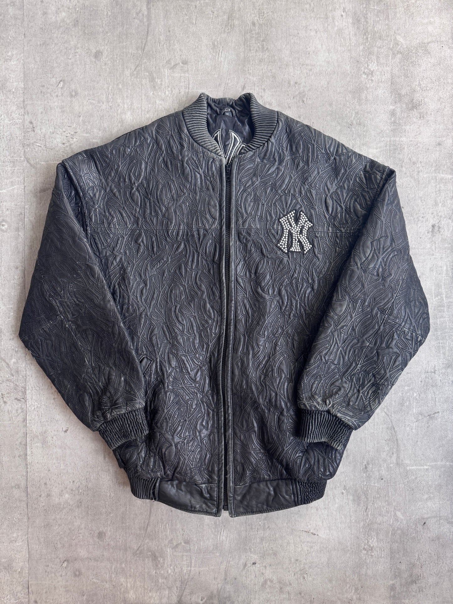 New York Yankees Diamonte Icon Black Leather Bomber Jacket