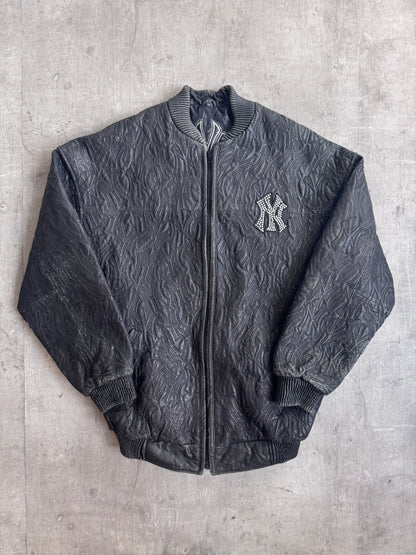 New York Yankees Diamonte Icon Black Leather Bomber Jacket
