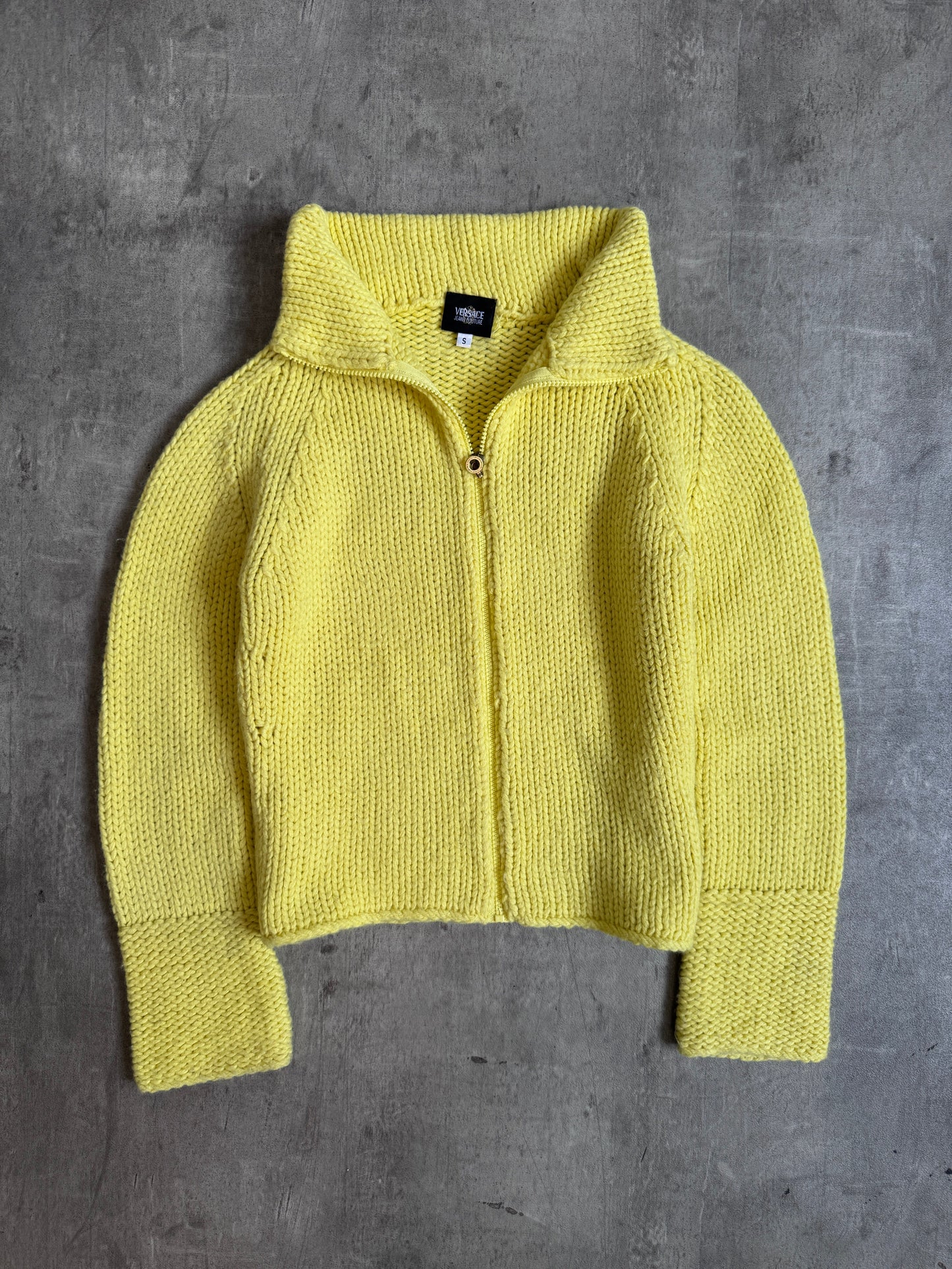 Versace Canary Chunky Knit Full Zip Pullover