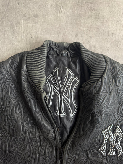 New York Yankees Diamonte Icon Black Leather Bomber Jacket