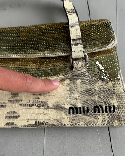 MIU MIU FW99 SEQUIN & PYTHON PRINTED LEATHER BAG