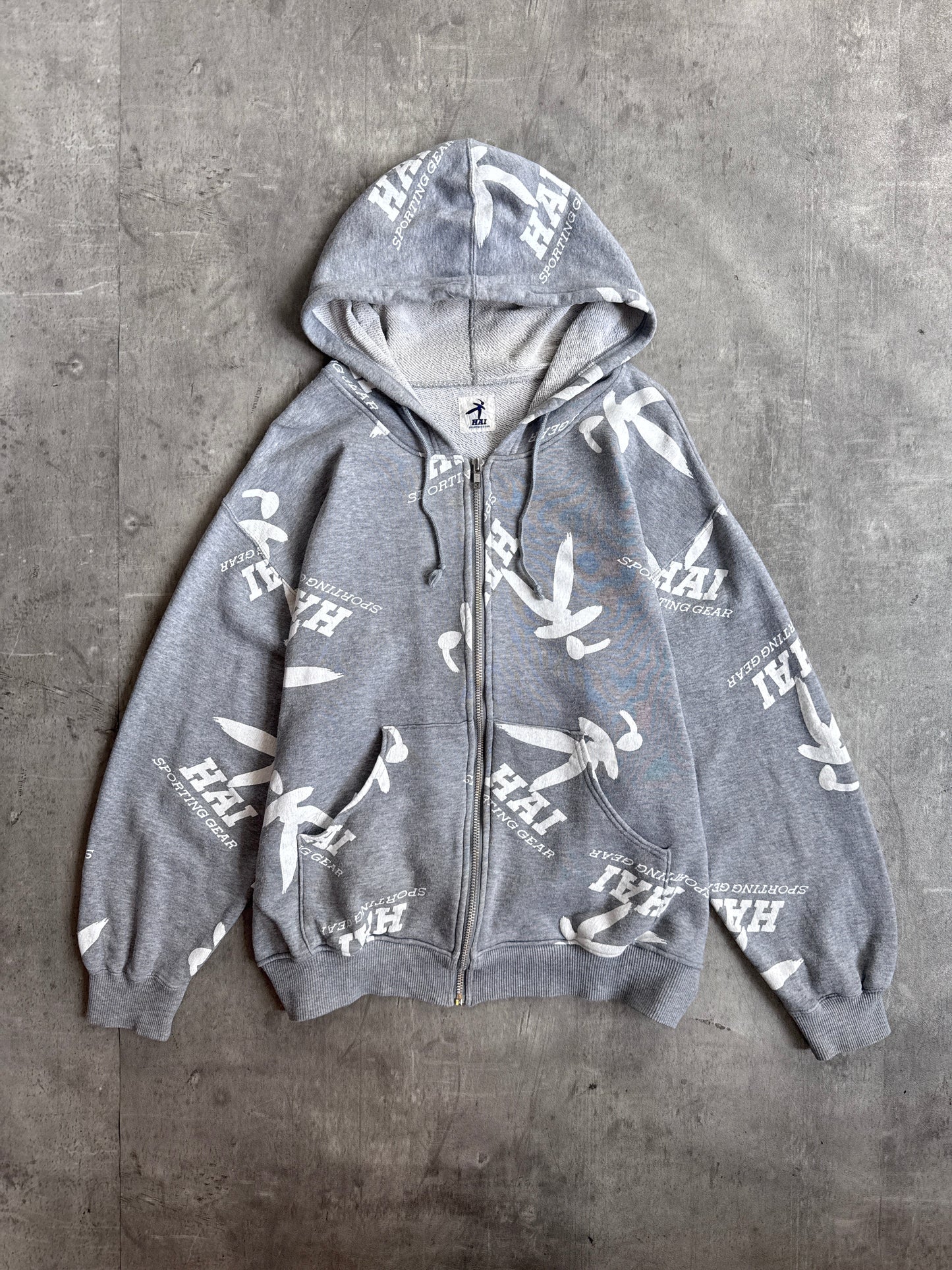 Issey Miyake Hai Sporting Gear Grey AOP Graphic Zip Up Hoodie