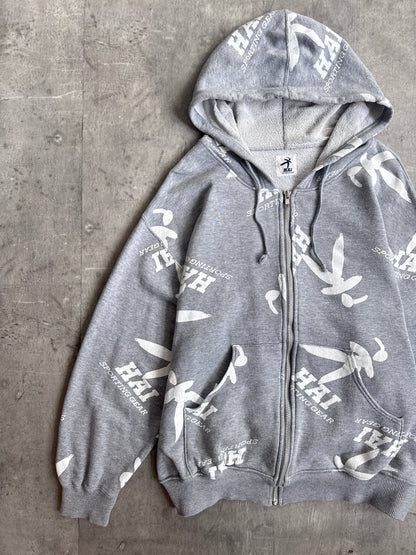 Issey Miyake Hai Sporting Gear Grey AOP Graphic Zip Up Hoodie
