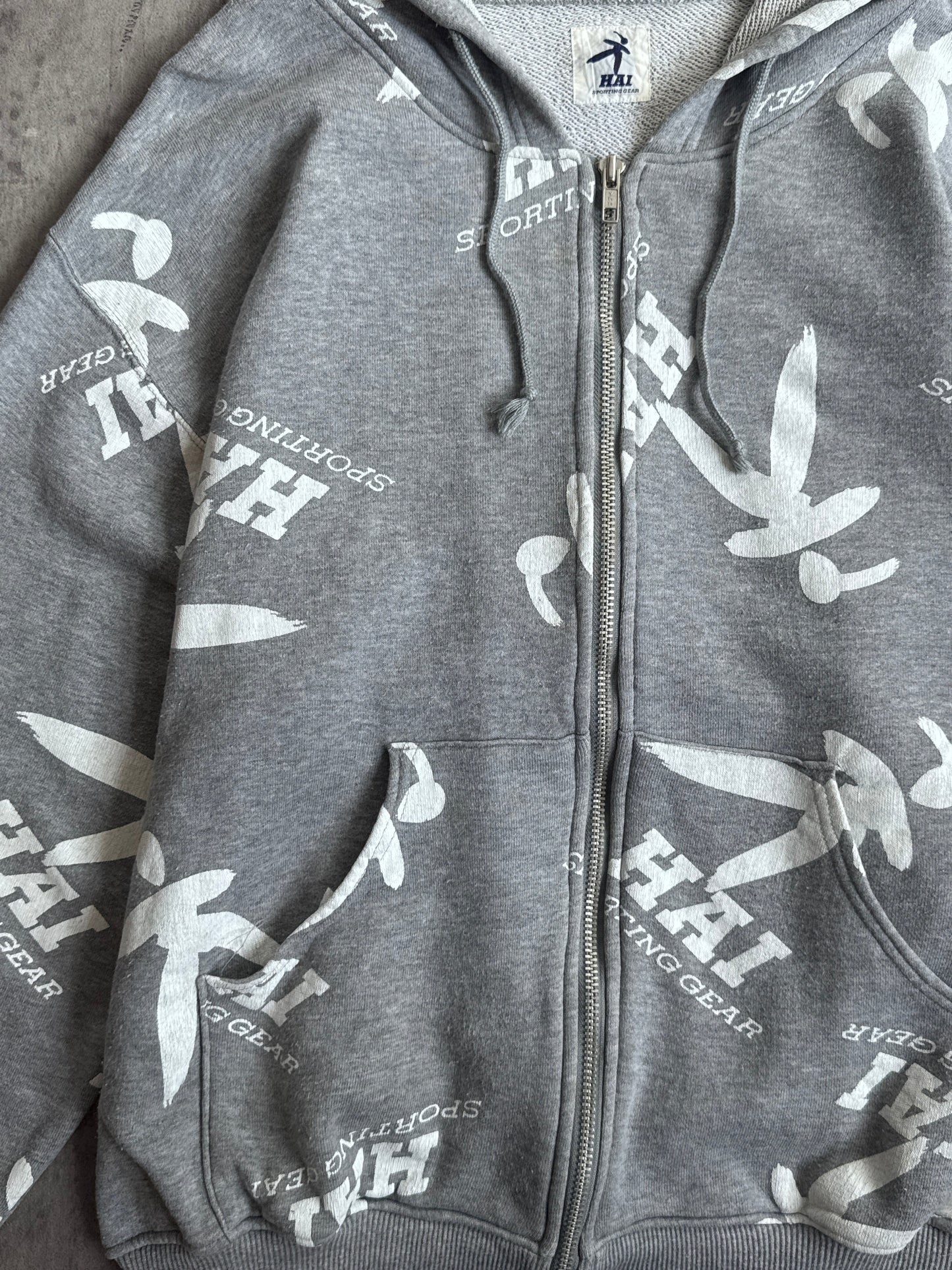 Issey Miyake Hai Sporting Gear Grey AOP Graphic Zip Up Hoodie