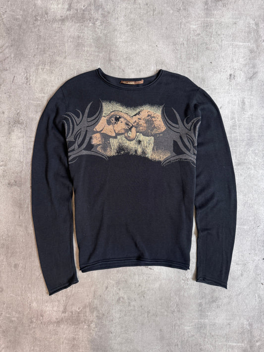 Roberto Cavalli Class Line Tattoo Graphic Print LS Tee