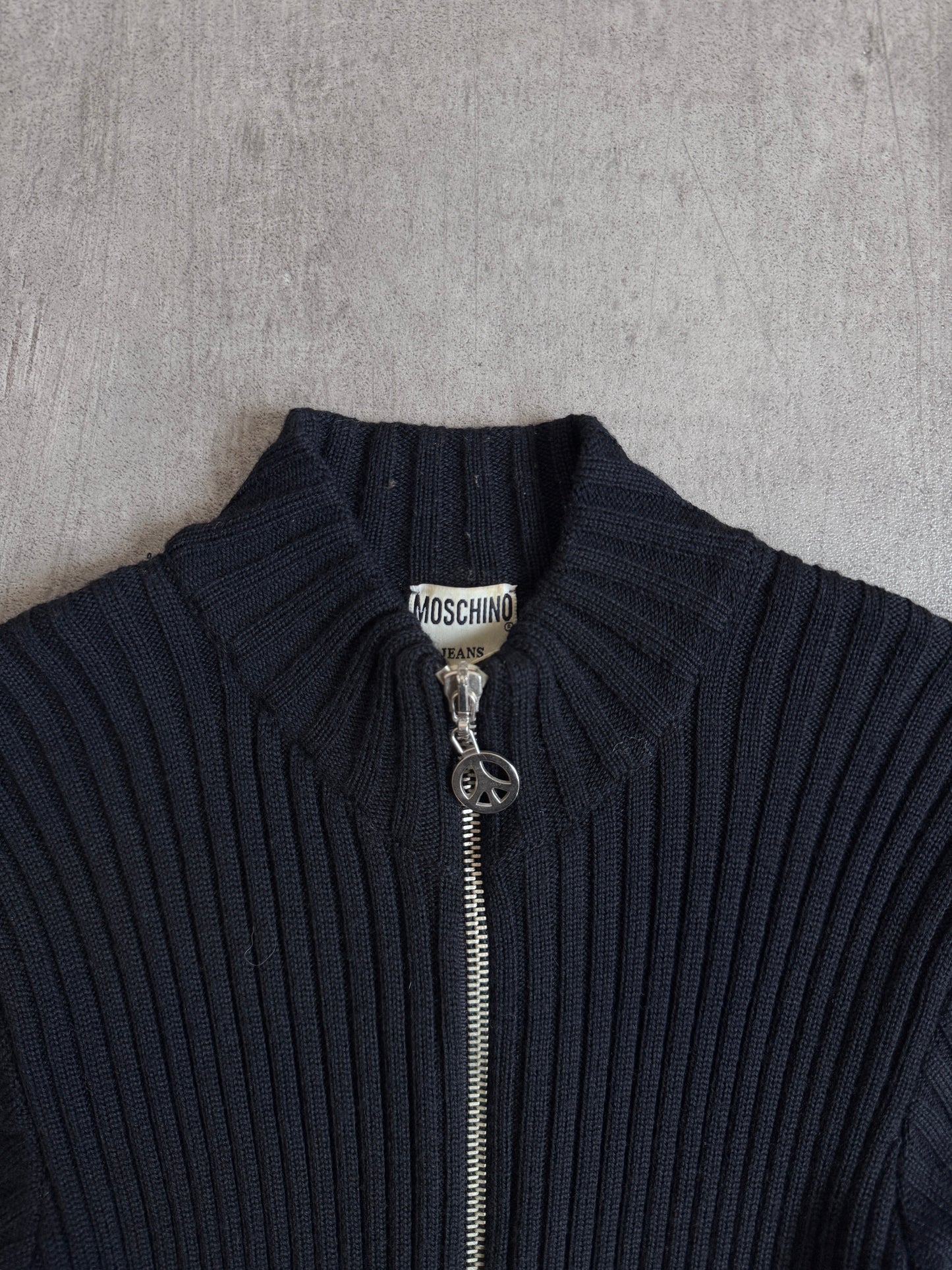 Moschino Peace&Love Zip Nylon Detailed Rib Knit Mini Dress