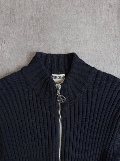 Moschino Peace&Love Zip Nylon Detailed Rib Knit Mini Dress