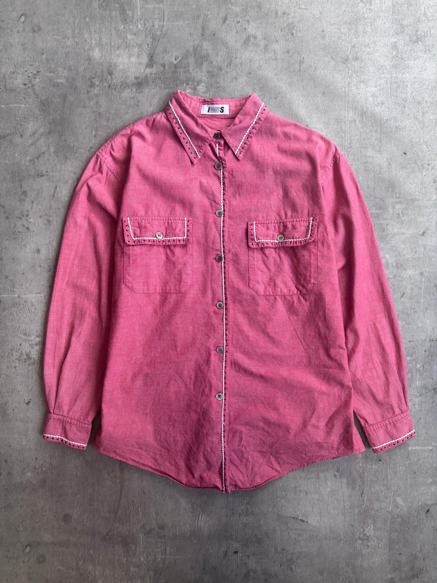 Issey Miyake Pink Embroidered Western Chambray Shirt