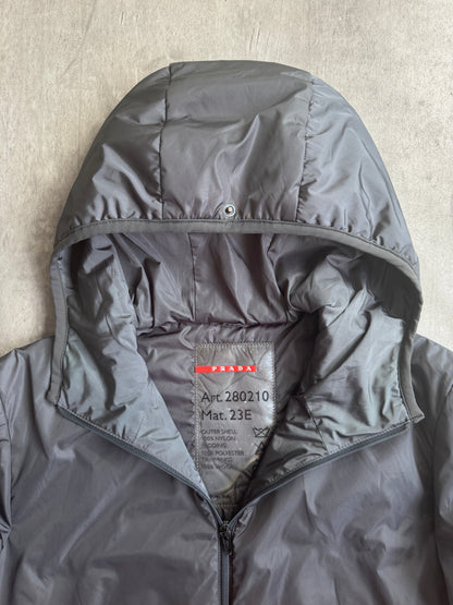 Prada Grey Nylon Insulated Hooded Technical Rain Jacket