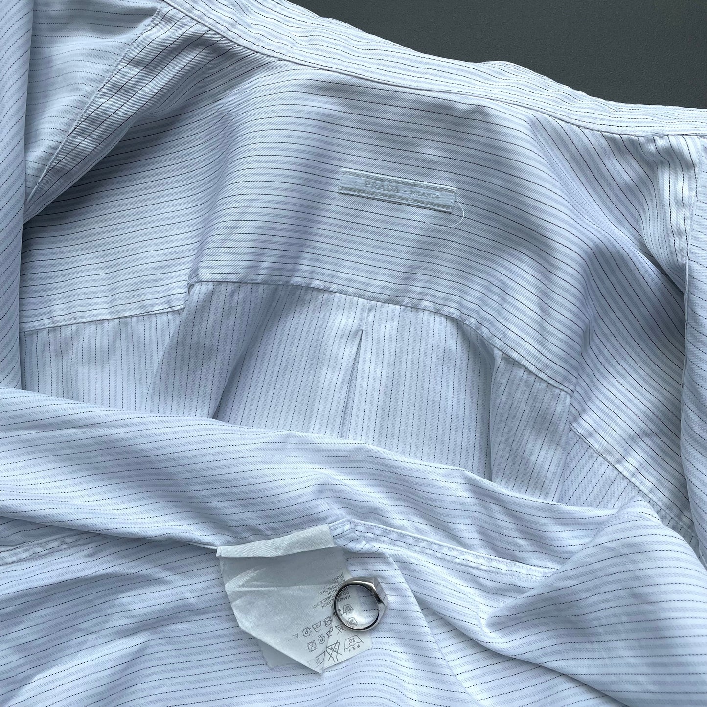 Prada Blue & White 00s Stripe Cinchback Shirt | Large, Blue