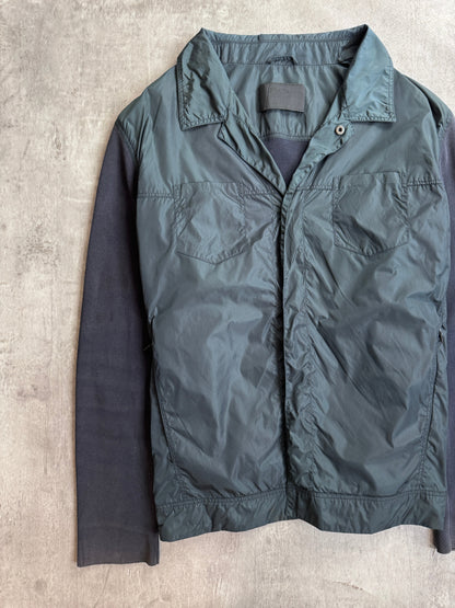 Prada Knit Sleeve Khaki Nylon Button Up Jacket