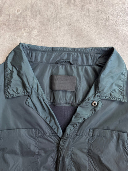 Prada Knit Sleeve Khaki Nylon Button Up Jacket