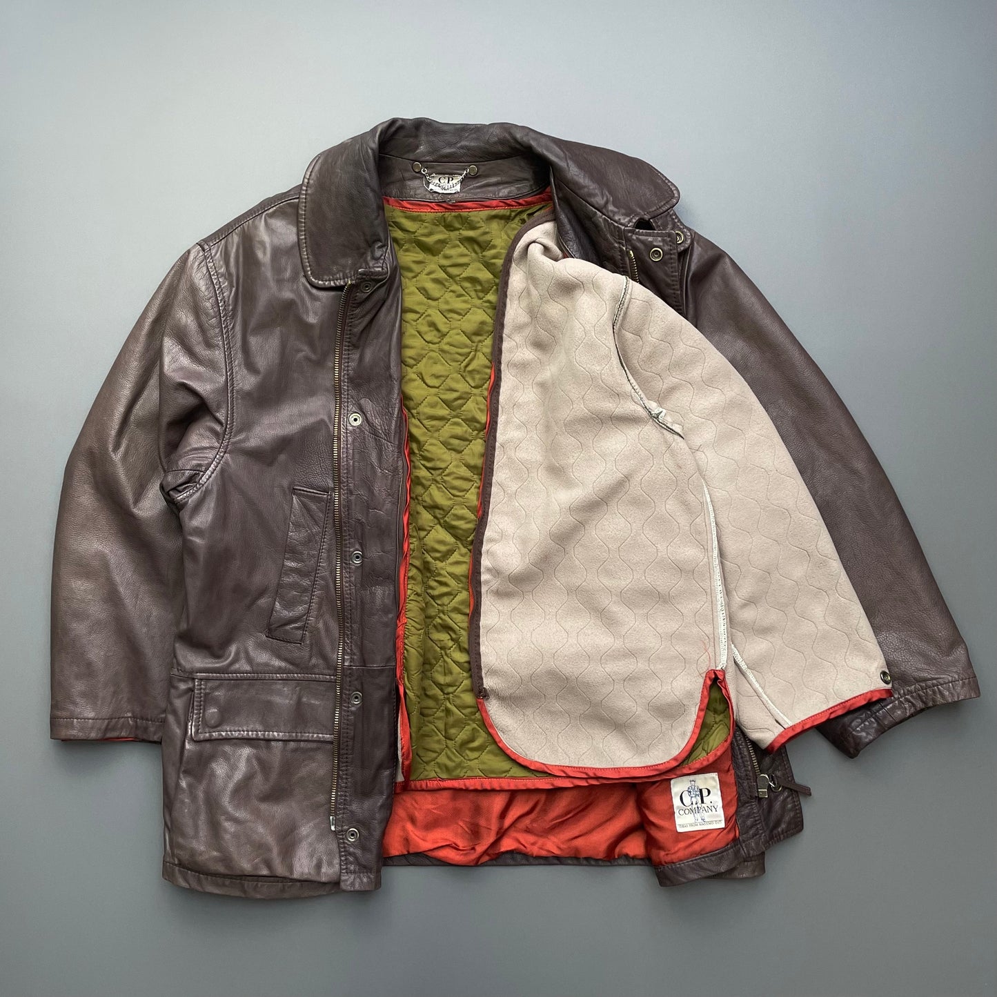 C.P. Company Brown 1992 Ideas From Massimo Osti Lined Leather Overcoat | Medium, Brown