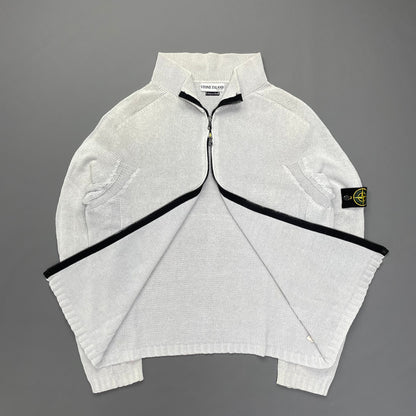 Stone Island White Zip-Through Knit Jumper SS03 | XX-Large, Red