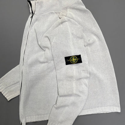 Stone Island White Zip-Through Knit Jumper SS03 | XX-Large, Red