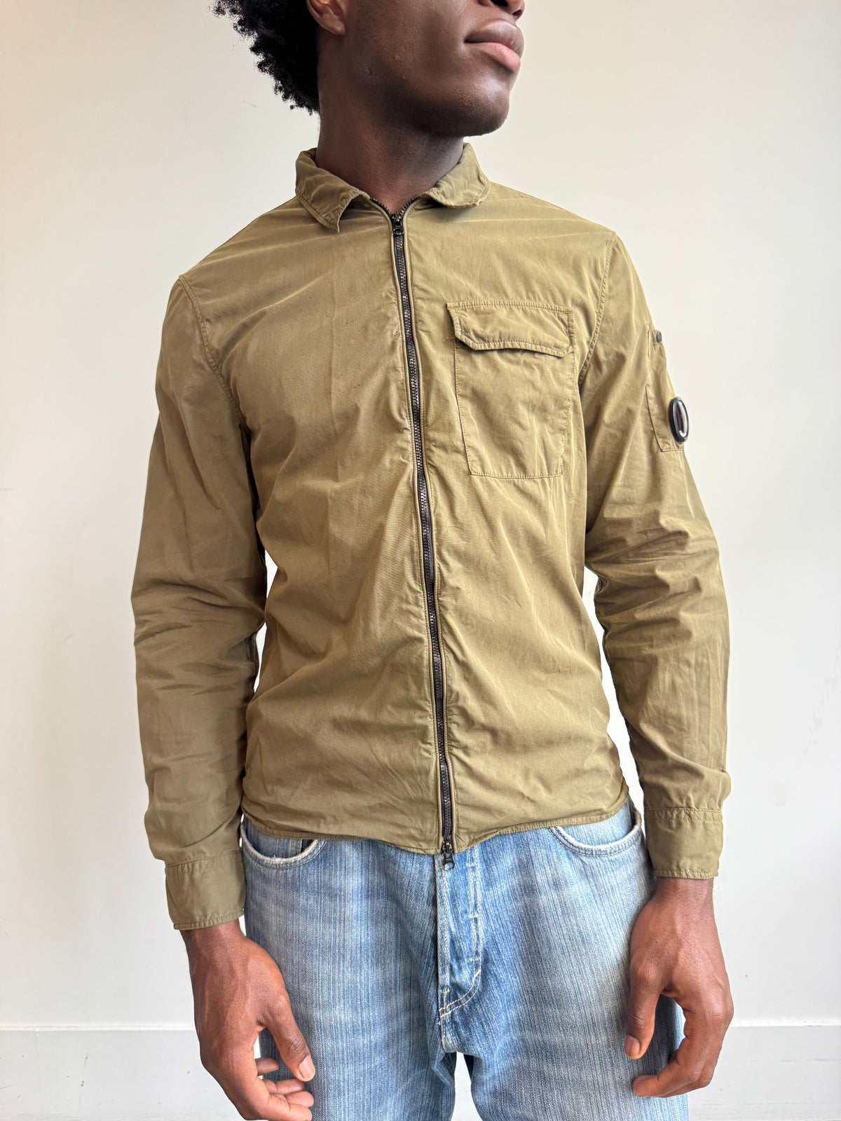 S/S 2022 C.P. Company Khaki Chrome-R Lightweight Overshirt | Medium