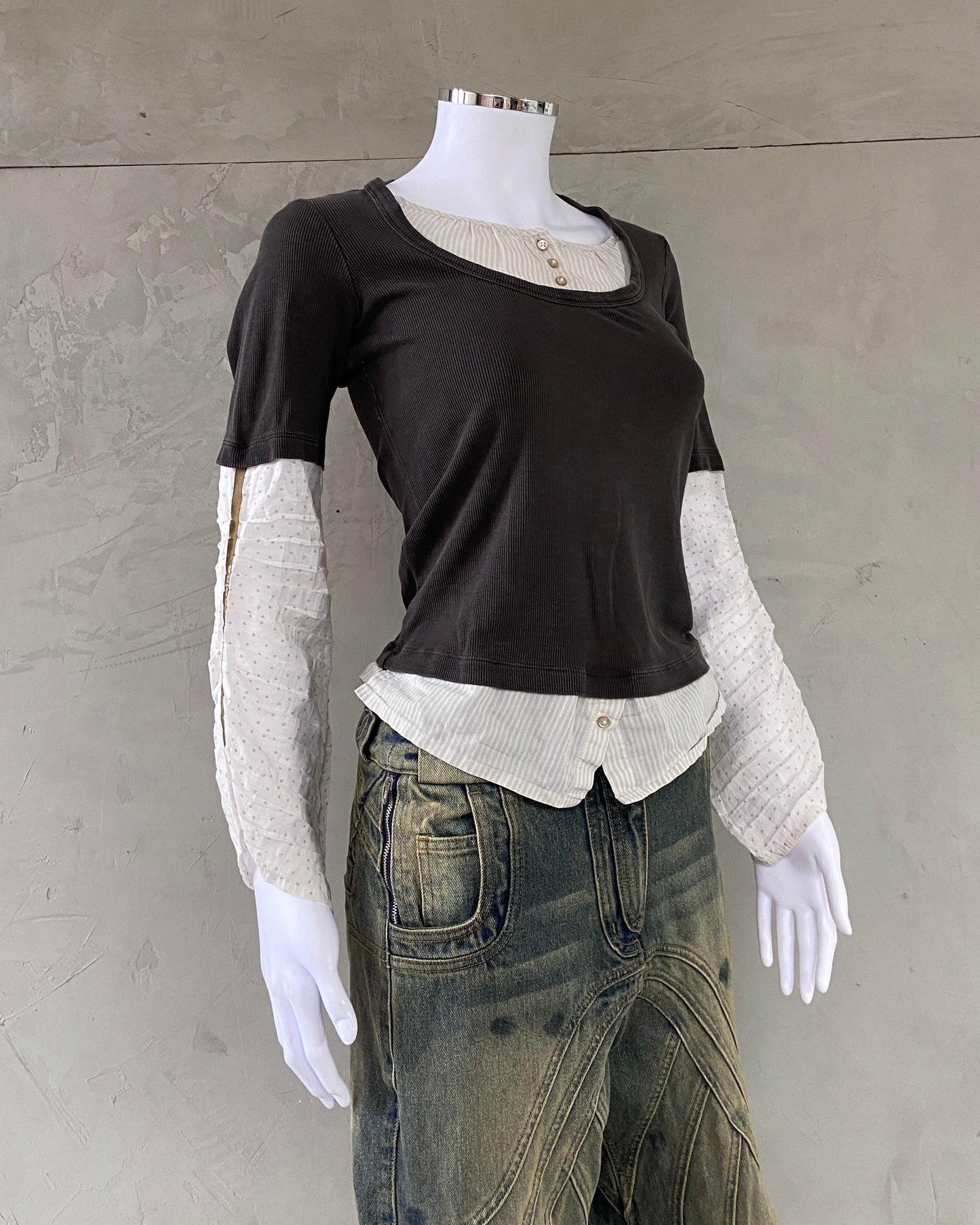 COP COPINE 2000'S DOUBLE LAYER TOP - S | Small, Grey