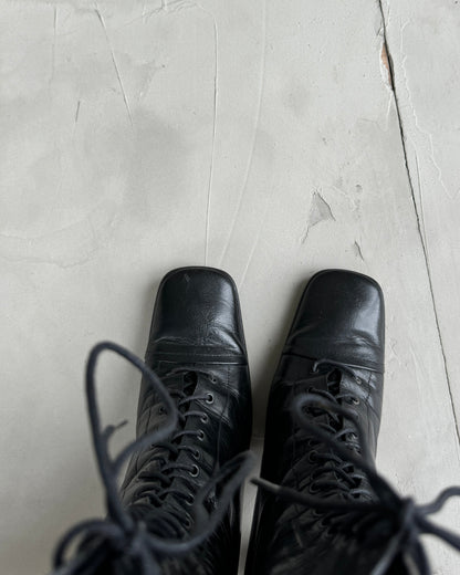 PRADA FW01 LACE UP VICTORIAN LEATHER BOOTS - EU 38.5 | UK 5.5, Black