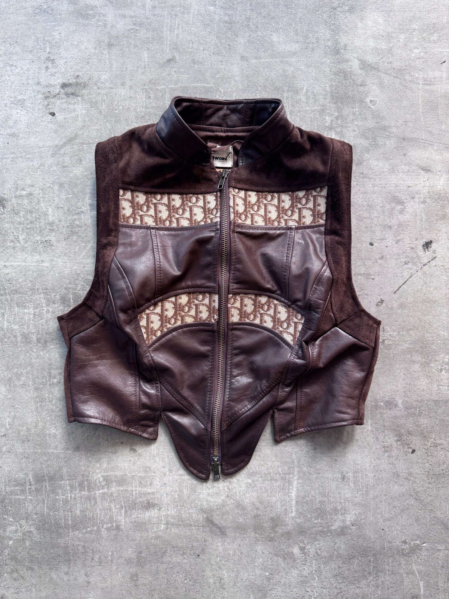 VT Rework: Dior Monogram Brown Suede Trim Leather Vest | Small, Multicoloured
