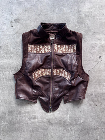 VT Rework: Dior Monogram Brown Suede Trim Leather Vest | Small, Multicoloured