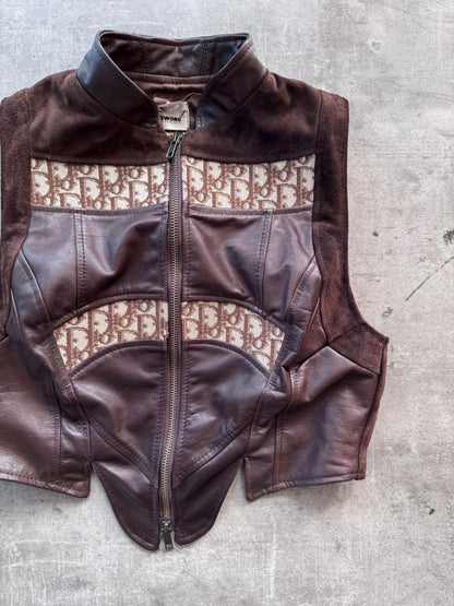 VT Rework: Dior Monogram Brown Suede Trim Leather Vest | Small, Multicoloured