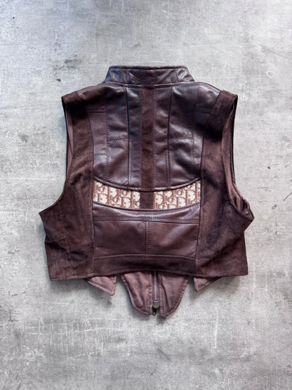 VT Rework: Dior Monogram Brown Suede Trim Leather Vest | Small, Multicoloured