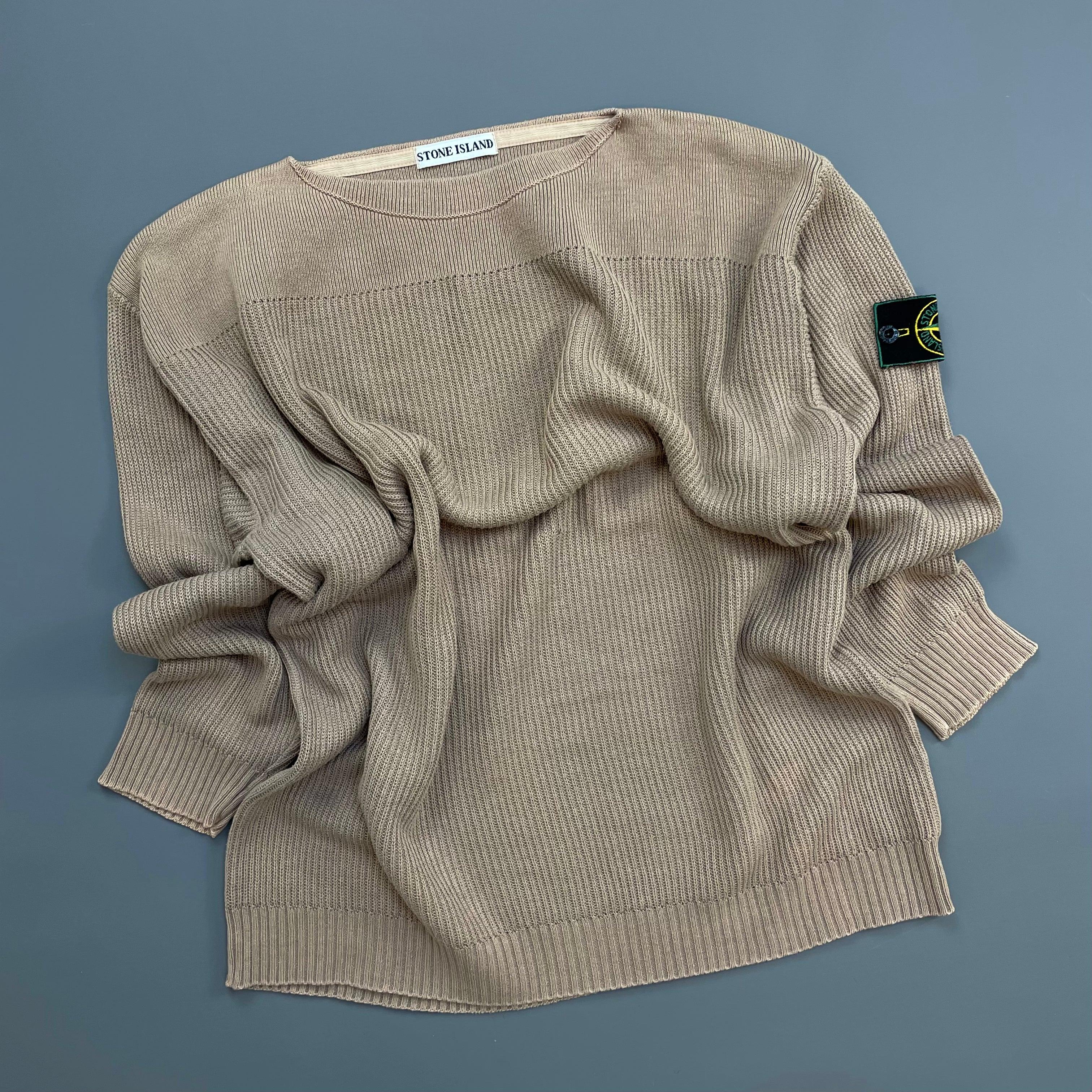 Stone Island Brown 1980s Boat Neck Green Edge Badge Ribbed