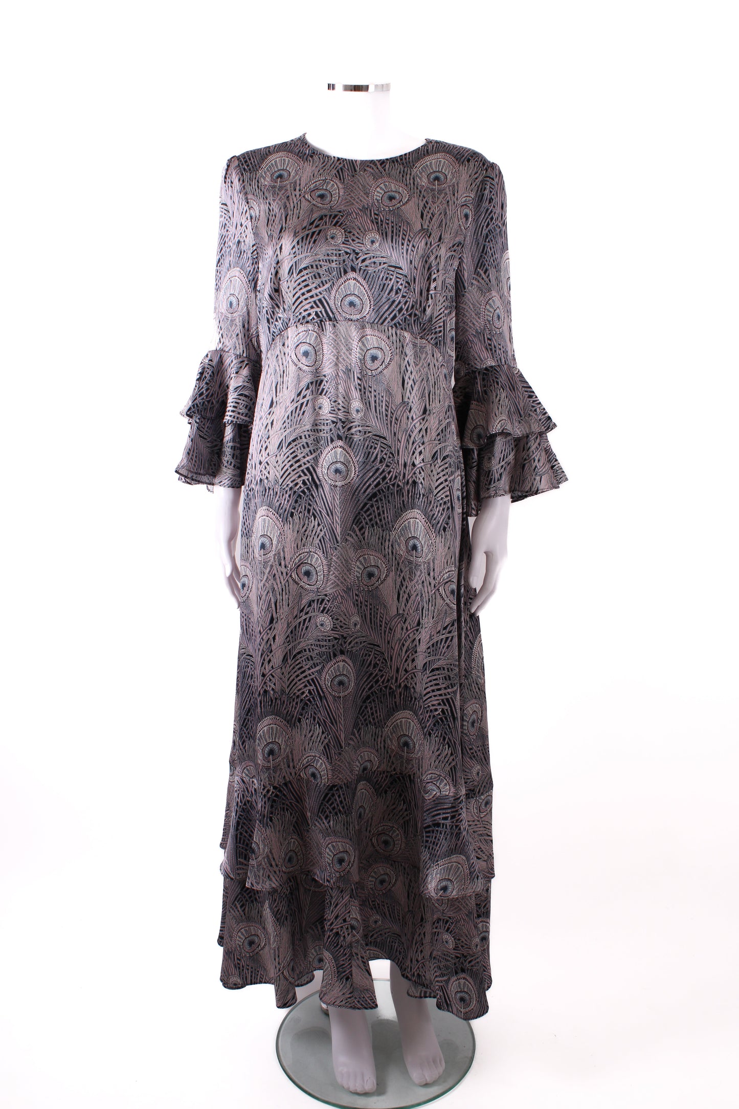 Liberty L/S Peacock Feather Print Dress Taupe/ Black L | Default Title, Black