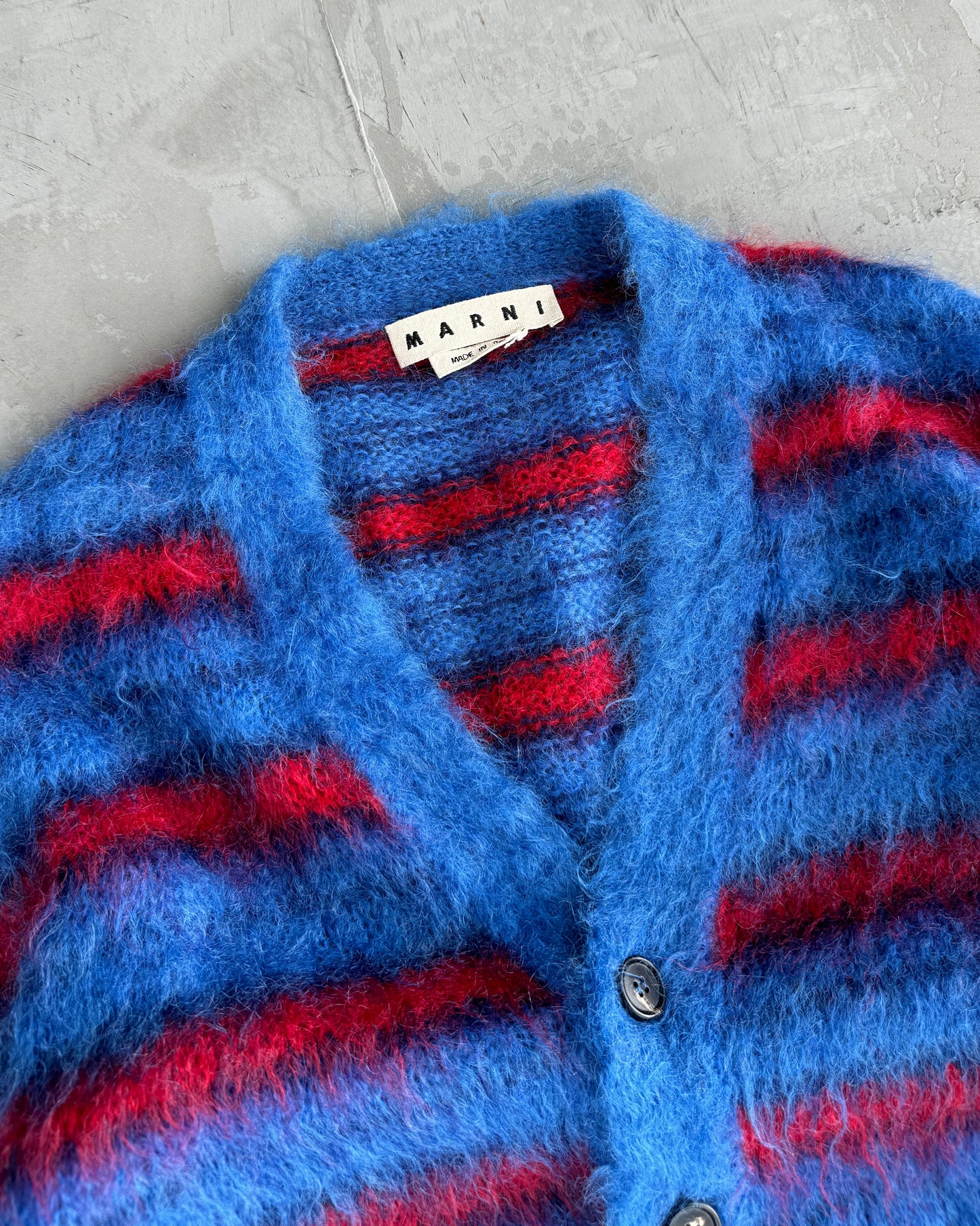 Marni Blue and Red Mohair Cardigan – L/XL