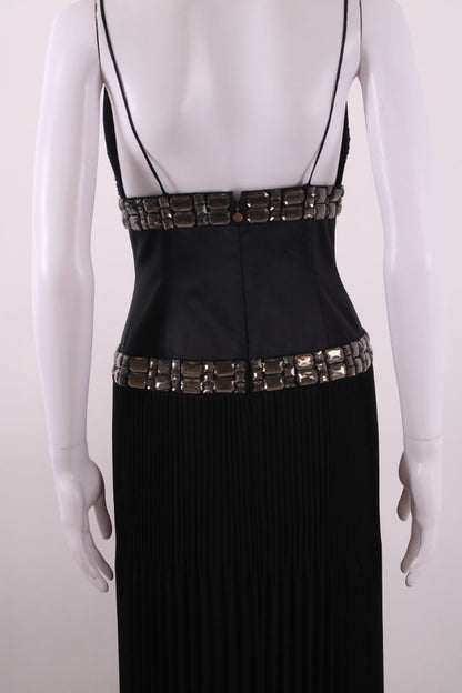 Just Cavalli Pleated Crystal Evening Dress Black S | O/S, Black
